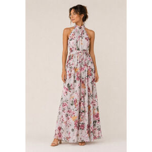 NWT Eliza J Maxi Dress 6 Pink Floral Sleeveless Halter Chiffon A-line EJ1M8469